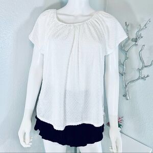 W5 White Swiss Dot Flowy Blouse Small